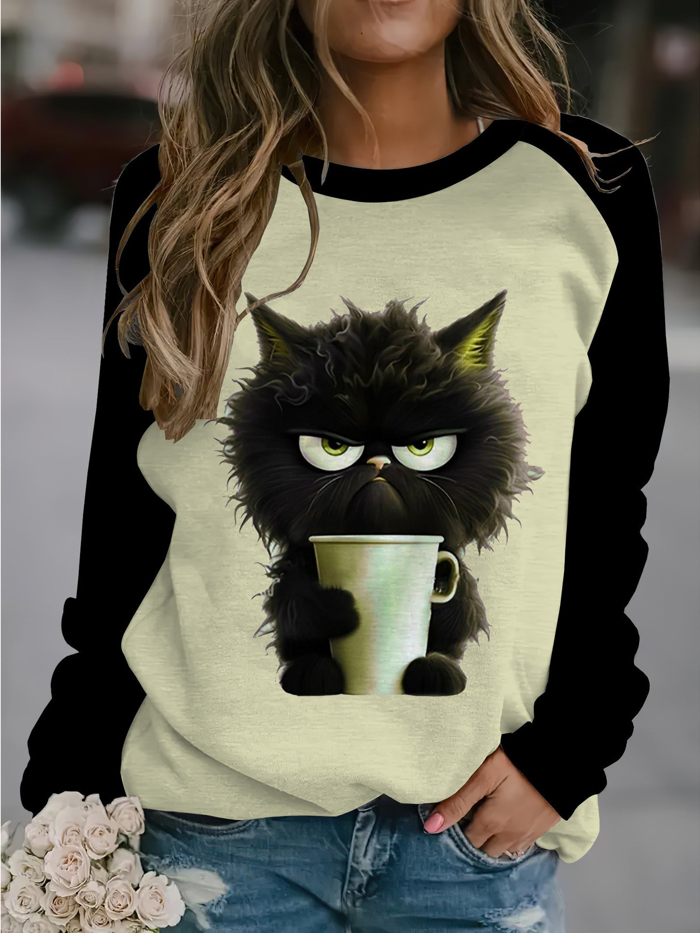 Hiya - Vintage Cat Print Sweatshirt