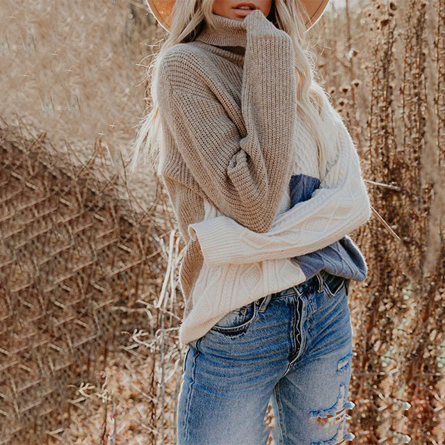 ÉLODIE| Contrast Color Turtleneck Sweater