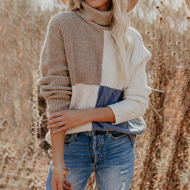 ÉLODIE| Contrast Color Turtleneck Sweater