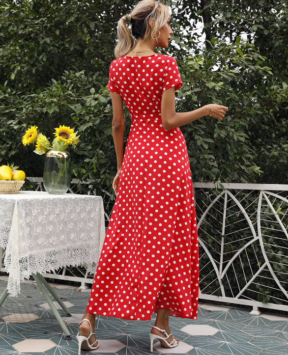 Ariel Printed Polka Dot Casual Dress