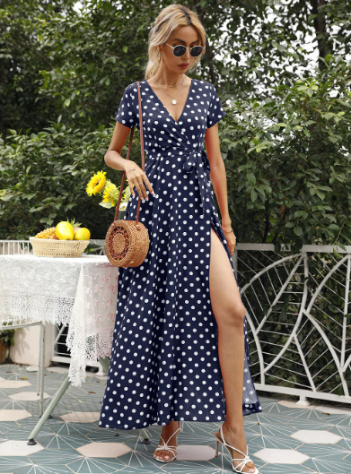 Ariel Printed Polka Dot Casual Dress